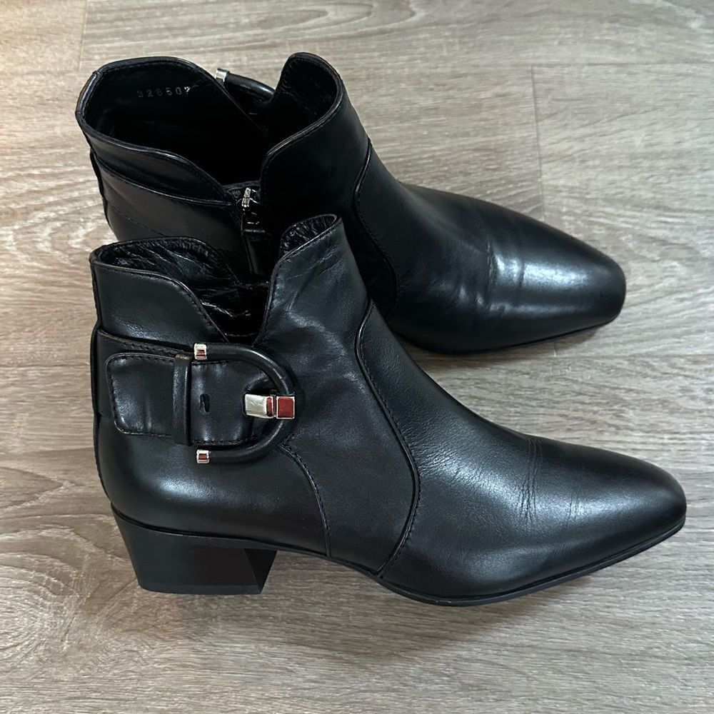 Aquatalia Black Leather Buckle Ankle Boot Size 7